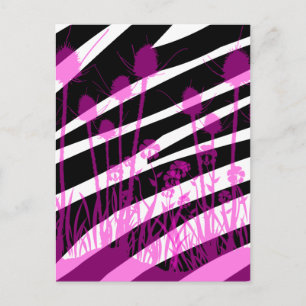 Cartão Postal Listras da zebra e flores roxas do prado