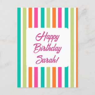 Cartão Postal Listras de arco-íris neon divertido retrô 