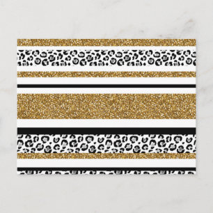 Cartão Postal Listras de leopardo glitter dourado fofo e moderno