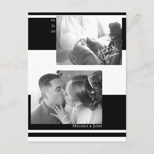 Cartão Postal Listras Minimalistas Casamento Preto e Branco (Frente)
