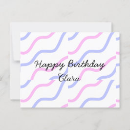 Cartão Postal Listras roxas rosa com texto de aniversário feliz 