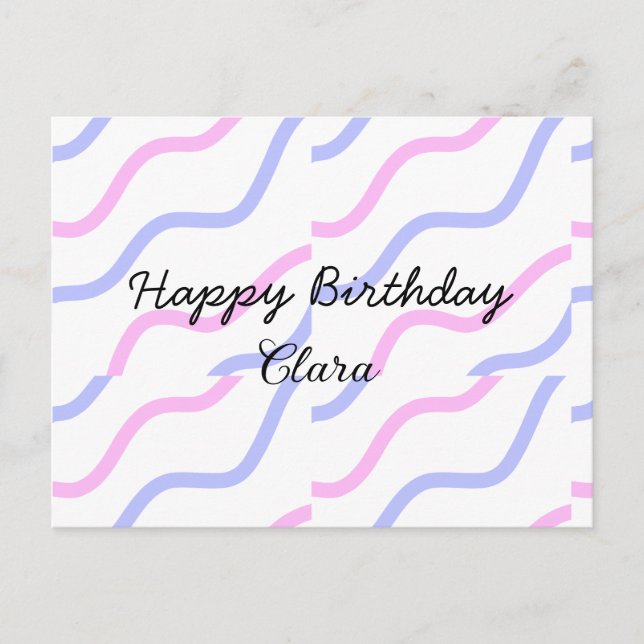 Cartão Postal Listras roxas rosa texto de aniversário feliz adic (Frente)