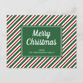 Cartão Postal Listras Verdes E Vermelhas Clássicas Feliz Natal