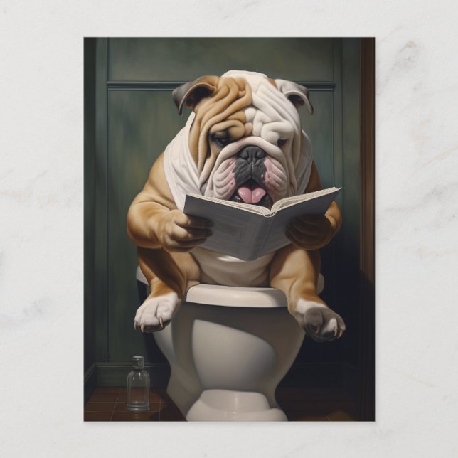 Cartão Postal Literário Bulldog | Engraçado Bathroom Humor (Frente)