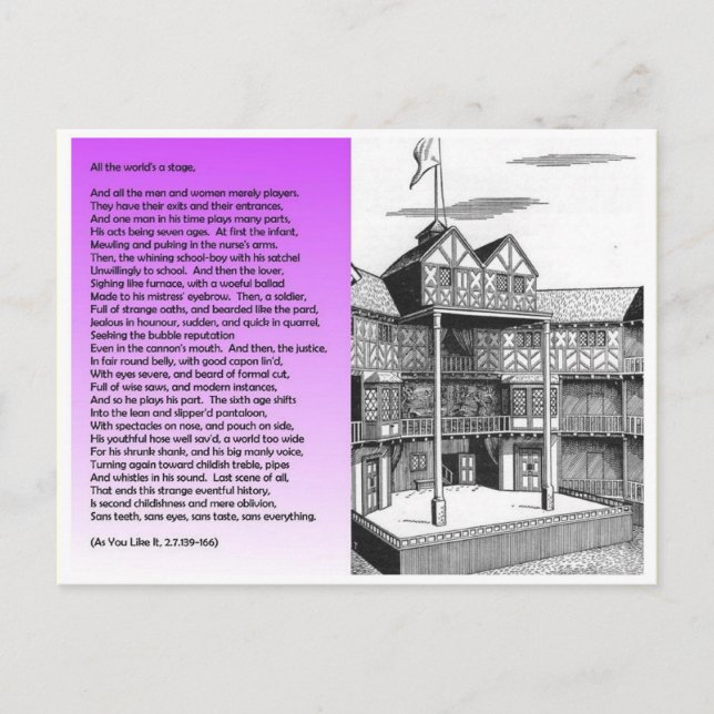 Cartão Postal Literatura, Shakespeare, Todo o mundo é um palco (Frente)