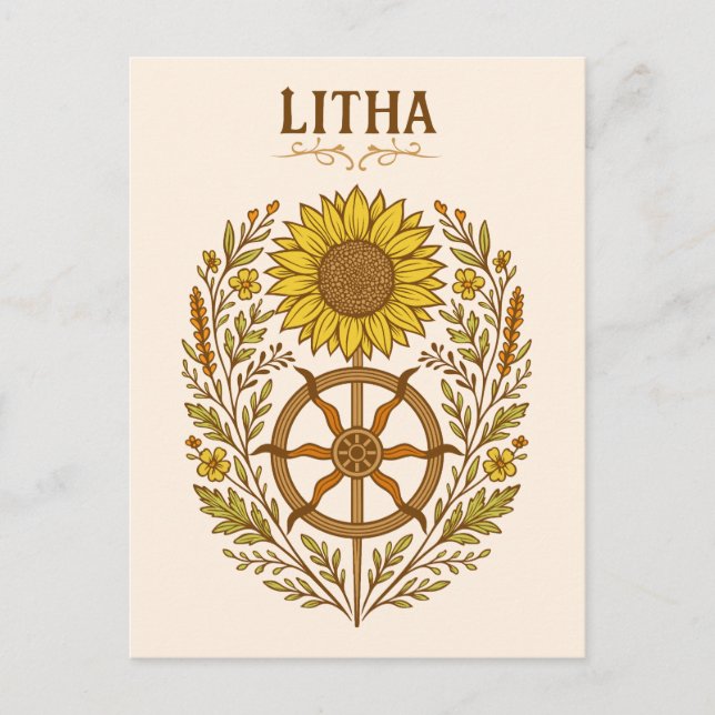 Cartão Postal Litha Sunflower Wheel Summer Solstice Celestial  (Frente)