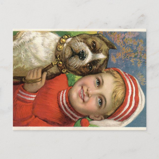 Cartão Postal Litógrafo Colorido de Jovens e Cachorros (Frente)