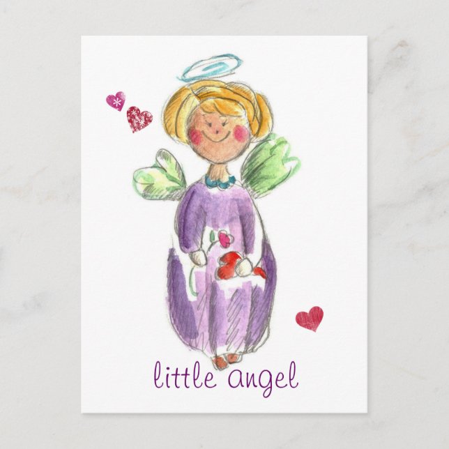 Cartão Postal Little Angel Hearts and Love (Frente)