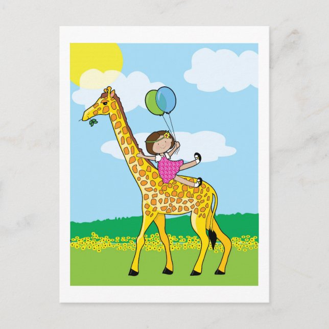 Cartão Postal Little Girl e Giraffe (Frente)