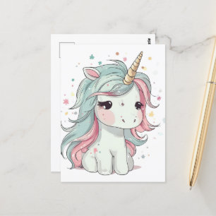 Cartão Postal Little Kawaii Unicorn
