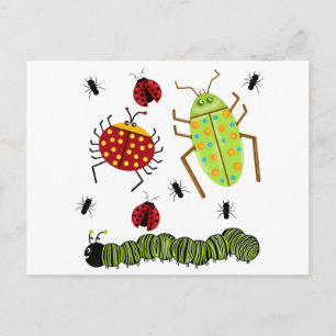 Cartão Postal Littlebeane Insetos Insetos Ladybug Ant Caterillar