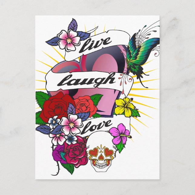Cartão Postal Live Laugh Love Heart Tattoo Design (Frente)