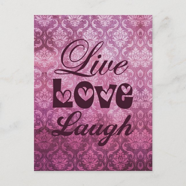 Cartão Postal Live Love Laugh Pink Cor damasco (Frente)