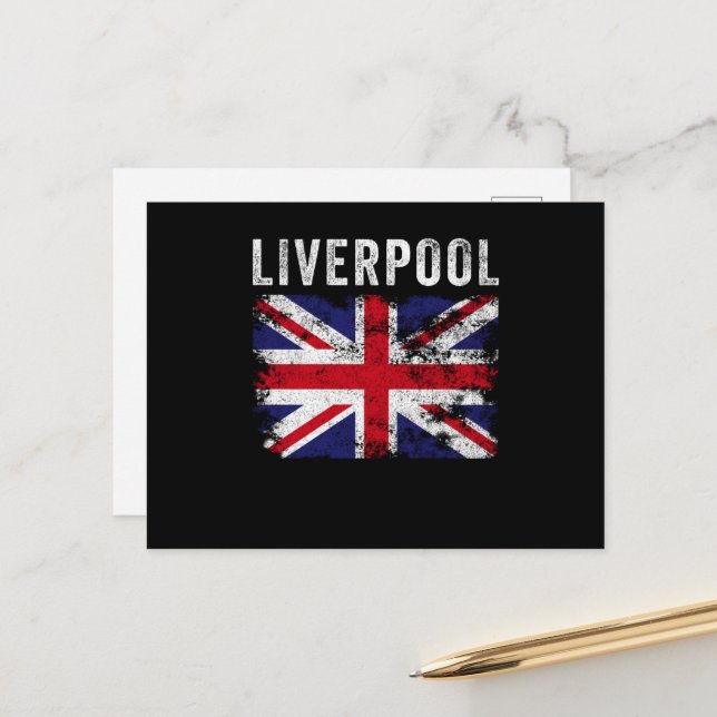 Cartão Postal Liverpool UK Flag England Souvenir (Frente/Verso In Situ)