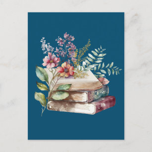 Cartão Postal Livro aberto e flores