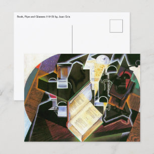 Cartão Postal Livro, cachimbo e óculos, Juan Gris, Cubismo Vinta