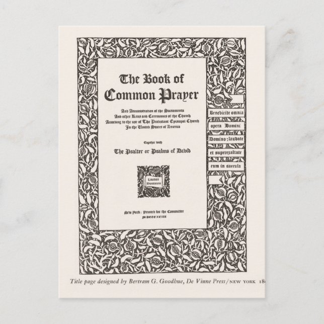 Cartão Postal Livro da Oração Comum, Nova Iorque 1800 (Frente)