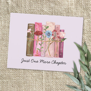 Cartão Postal Livro de Aquarela Flor Rosa Roxo Citação de Leitur