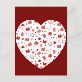 Cartão Postal Livro Vermelho e Padrões de Leitura Cute no coraçã