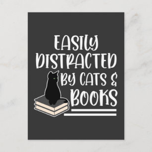 Cartão Postal Livros de Gatos Pretos Leitor de Garrafas Viciado 