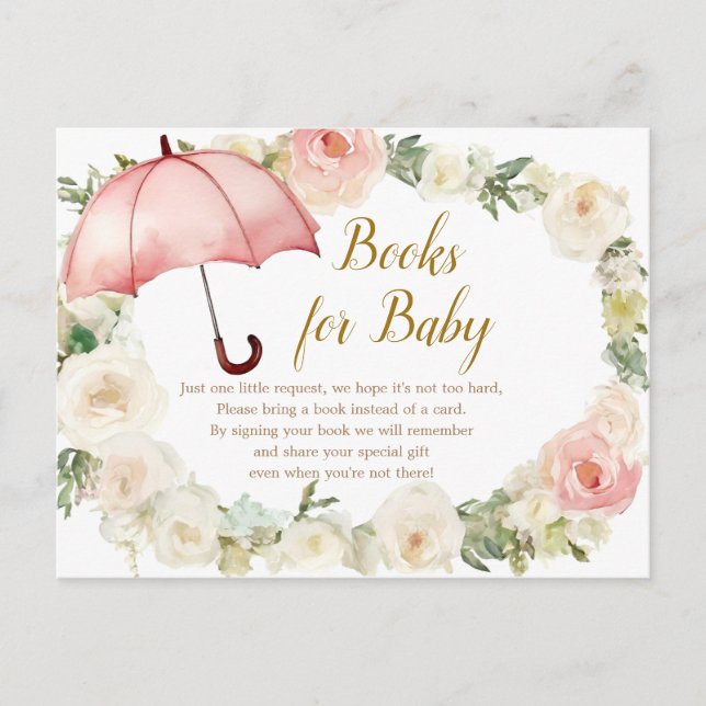 Cartão Postal Livros de Guarda-Chuva Floral Rosa Branco para Beb (Frente)