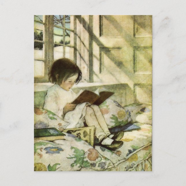 Cartão Postal Livros de inverno por Jessie Willcox Smith (Frente)