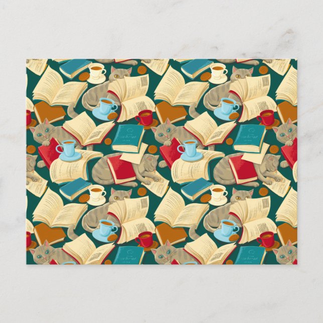 Cartão Postal Livros e gatos (Frente)