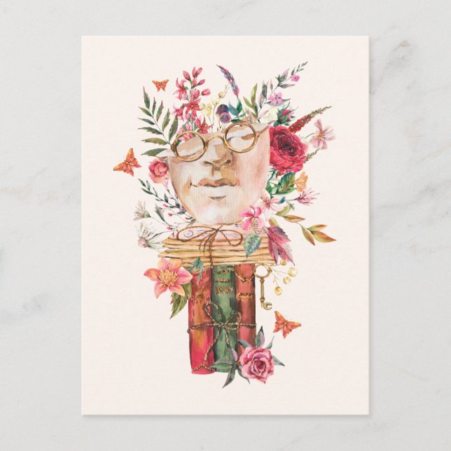 Cartão Postal Livros florais de aquarela e arte de escultura de  (Frente)