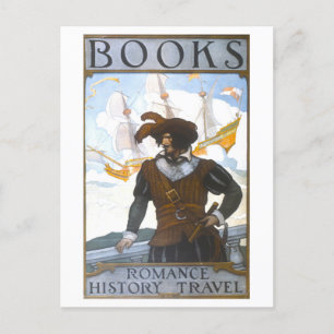 Cartão Postal Livros: Romance, História, Viagem Vintage