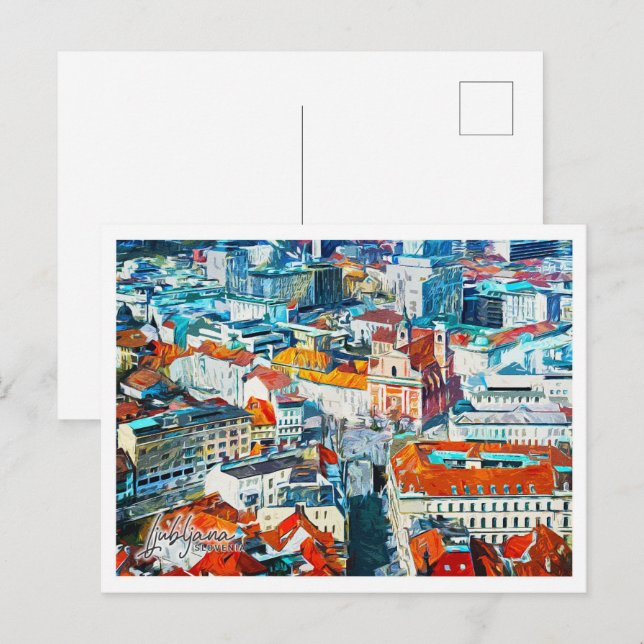 Cartão Postal Ljubljana Eslovênia Linda Paisagem de Pintura Petr (Frente/Verso)