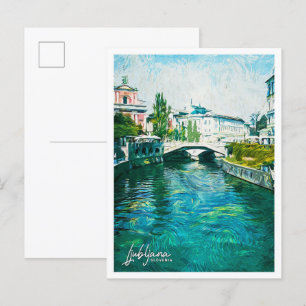 Cartão Postal Ljubljana Eslovênia Linda Paisagem de Pintura Petr