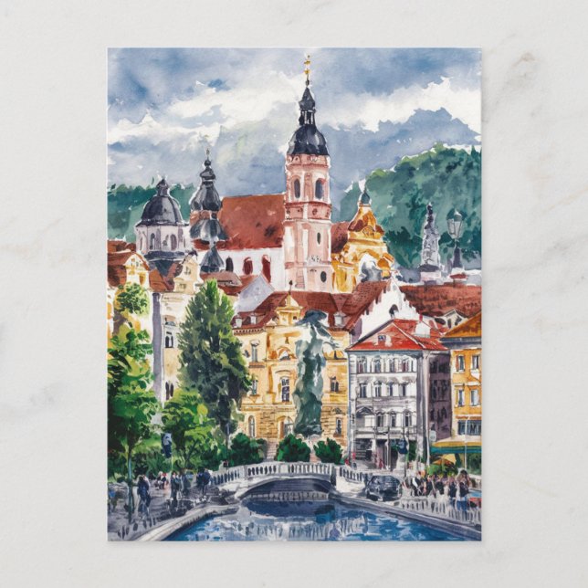 Cartão Postal Ljubljana, Eslovênia - pintura por Viagem (Frente)