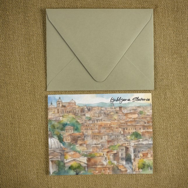 Cartão Postal Ljubljana Eslovênia Silhouette Watercolor Painting (Ljubljana Slovenia Silhouette Watercolor Painting)