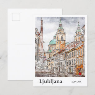 Cartão Postal Ljubljana Eslovênia Viagem Watercolor