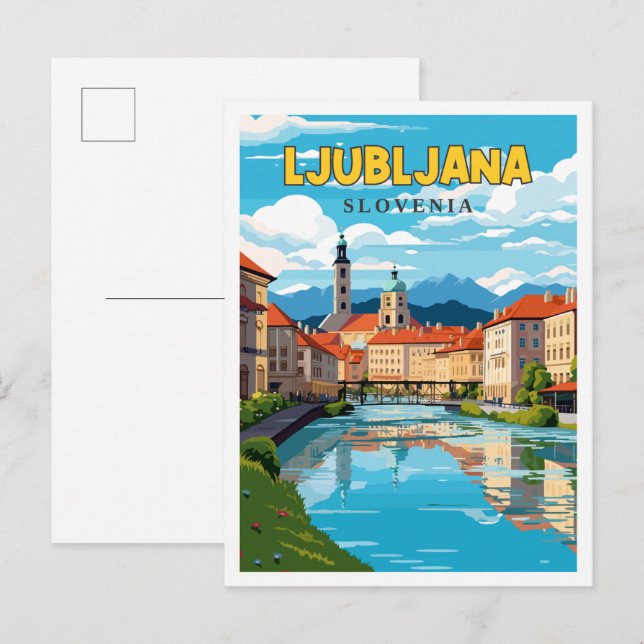 Cartão Postal Ljubljana Eslovênia - viagens vintage (Frente/Verso)