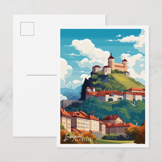 Cartão Postal Ljubljana Eslovênia - viagens vintage (Frente/Verso)