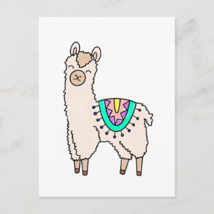 Cartão Postal llama alpaca de desenho animado sorridente e feliz