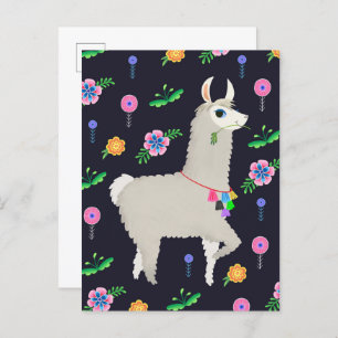 Cartão Postal Llama com Flores