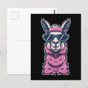 Cartão Postal Llama diz que você é Rock pose Quirky em óculos
