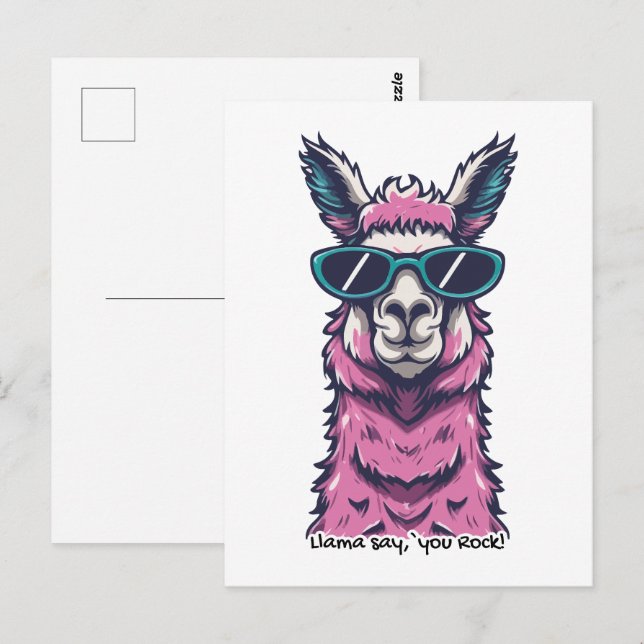 Cartão Postal Llama diz que você é Rock | pose Quirky em óculos  (Frente/Verso)