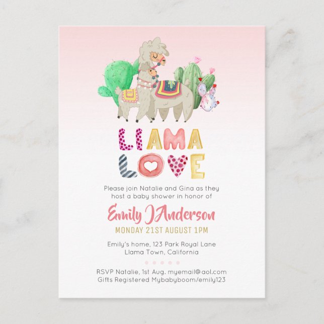 Cartão Postal Llama Mama Baby Fiesta Cactos Diversão Moderna Gar (Frente)