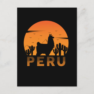Cartão Postal Llama Retro Peru Cacto Pôr do Sol