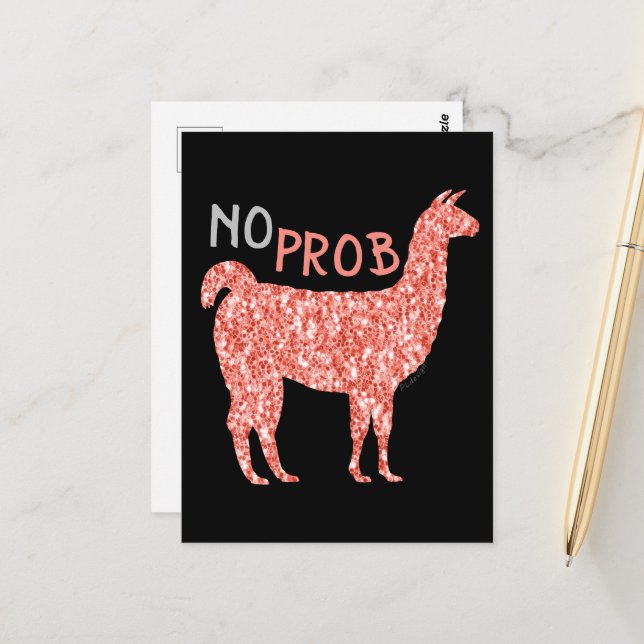 Cartão Postal Llama rosa sem problemas brilho Sparkles (Frente/Verso In Situ)