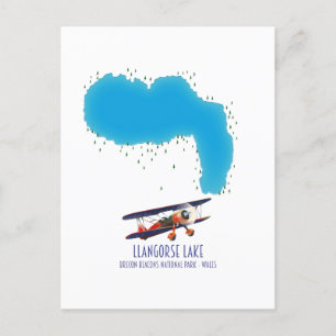 Cartão Postal Llangorse Lake Brecon Beacon mapa da wales