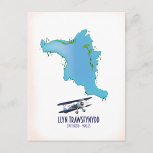 Cartão Postal Llyn Trawsfynydd Gwynedd País de Gales mapa
