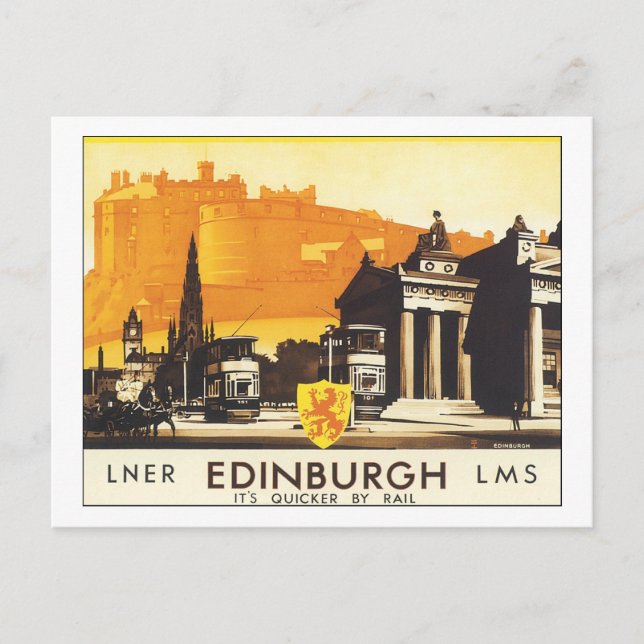 Cartão Postal LNER Edinburgh LMS É mais rápido por trilho (Frente)