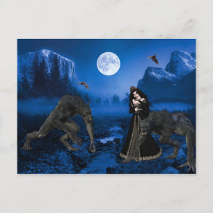 Cartão Postal Lobisomem e Vampiro Halloween Assustador