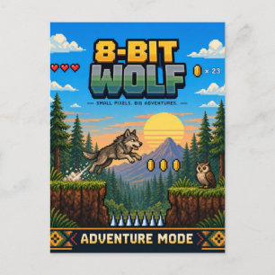 Cartão Postal Lobo, Arte de Pixel Retro de 8 Bits