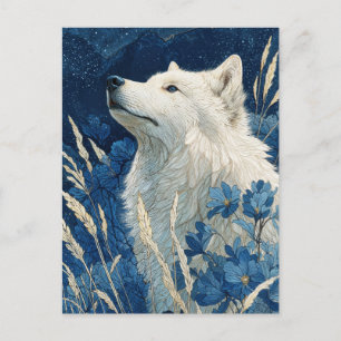 Cartão Postal Lobo Branco Nobre no Jardim Azul da Meia-Noite