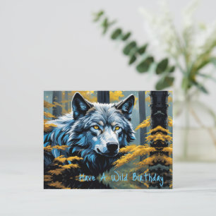 Cartão Postal Lobo Cinza na Floresta Dourada
